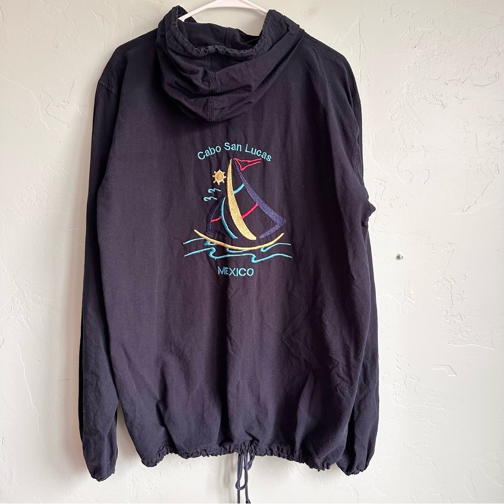 Vintage Embroidered Cabo San Lucas Mexico Crinkle Cotton Windbreaker Jacket L 40